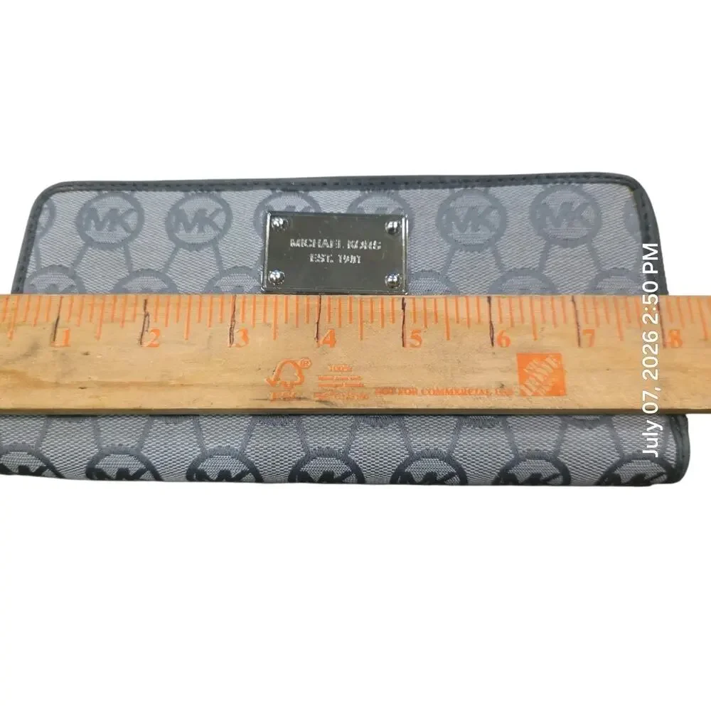Michael Kors Gray MK Logo Zip Around Wallet Continental Checkbook Clutch...